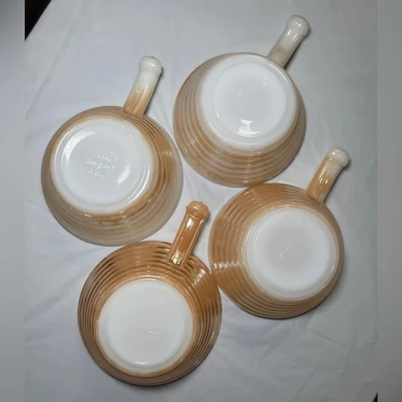 Vintage Lot Of 4 Fire King Lusterware Beehive Handled Bowls Anchor Hocking - Picture 4 of 9